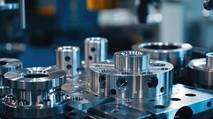 Poster - Close-up of precision metal components showcasing intricate details and high-quality manufacturing processes in an industrial setting.