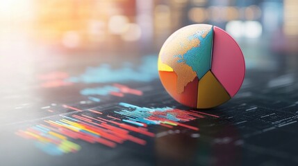 Poster - Colorful 3D Globe with Pie Chart on Data Background