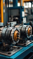 Poster - Close-up view of industrial machinery showcasing gears and mechanical components in a manufacturing plant.