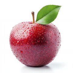 Poster - A single red apple with water droplets, isolated.