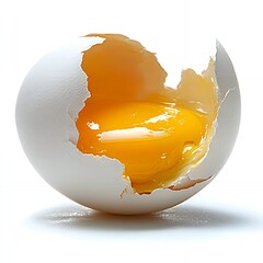 Poster - A cracked white egg with a bright yellow yolk.