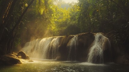 The peaceful surroundings of Sai Yok National Park, with its pristine waterfalls and dense jungle.