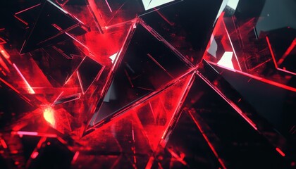 Wall Mural - Abstract Red and Black Geometric Pattern with Triangles and Glowing Lines