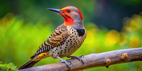 Wall Mural - Stunning Male Northern Flicker Woodpecker Perched on a Branch in Natural Habitat with Vivid Colors