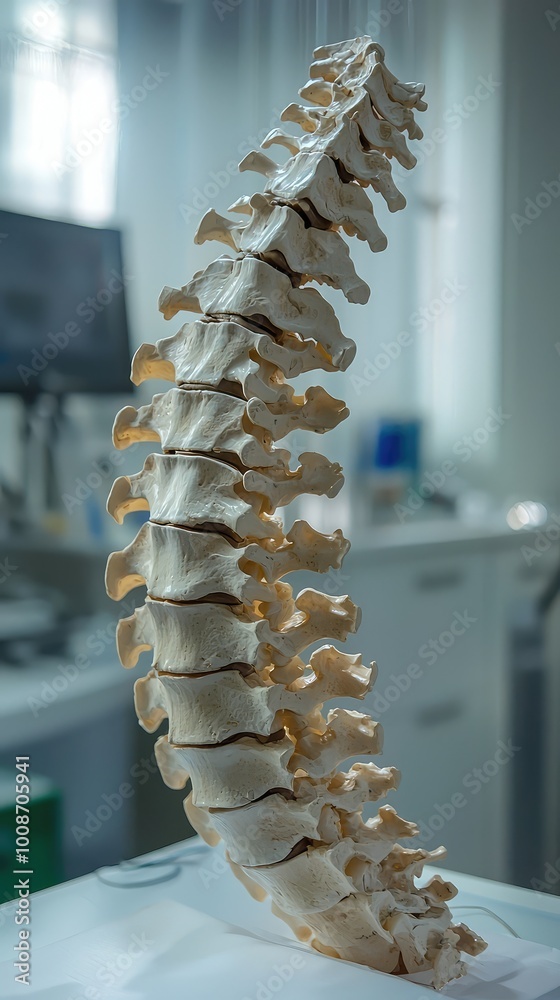 Detailed image of a human spine model highlighting vertebrae structure ...
