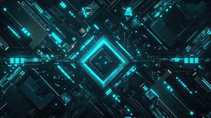 Fototapete - Abstract Futuristic Cyberpunk Digital Technology Background with Glowing Blue Lights