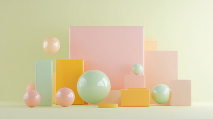Fototapete - Artful geometric shapes in soft pastel colors create serene and modern composition, perfect for inspiring creativity and productivity