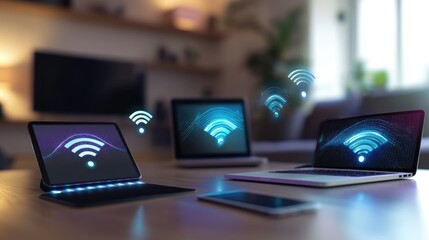 Poster - Digital Devices Connecting to WiFi in Modern Workspace