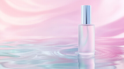Aufkleber - cosmetic product elegantly placed on pastel surface, surrounded by gentle water ripples, creates serene and calming atmosphere