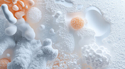 Fototapete - Microbial life clustering in 3D form with organic textures and colors creates fascinating visual. intricate details and soft hues evoke sense of wonder and curiosity about microscopic worlds