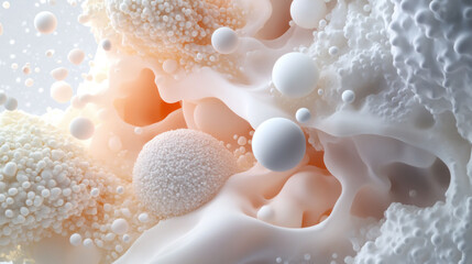 Aufkleber - Microbial life clustering in 3D form with organic textures creates fascinating visual. intricate details and soft colors evoke sense of wonder and exploration in microscopic world