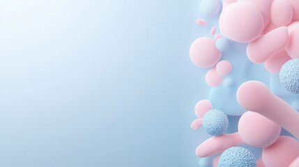 Fototapete - Microorganisms forming clusters in 3D design with soft pastel colors, creating visually appealing and abstract representation of microscopic life