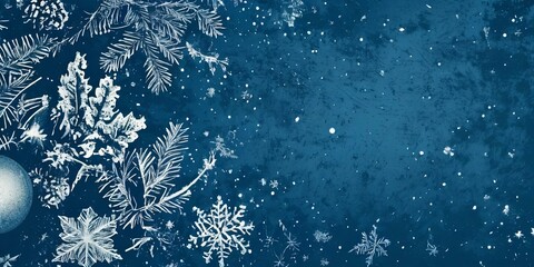 Aufkleber - A blue background with snowflakes and pine trees