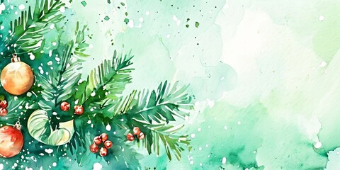 Aufkleber - A Christmas tree with a green background and a few red berries