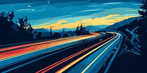 Poster - A long road with a bright blue sky in the background