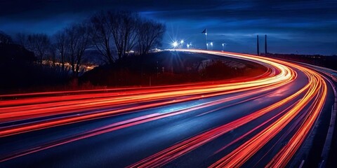 Poster - A long, curvy road with a bright red streak of light