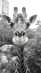 Canvas Print - Close Up Portrait of a Curious Giraffe