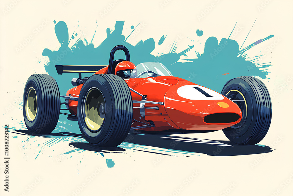 child's funny cartoon formula race car illustration art Stock ...