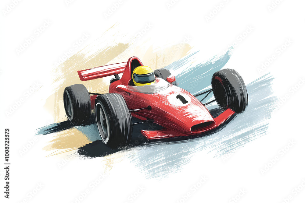 child's funny cartoon formula race car illustration art Stock ...