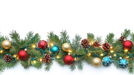 Wall Mural - seamless decorative christmas border with coniferous branches and garlands