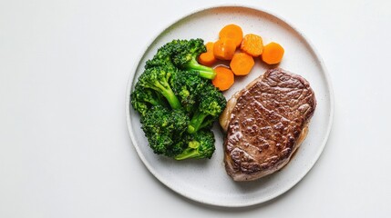 Delicious Steak with Broccoli and Carrots on Plate