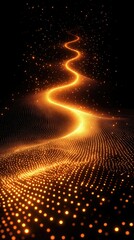 Wall Mural - Winding glowing path is crossing a black background with orange dots forming a digital landscape