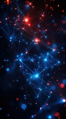 Wall Mural - vibrant vertical wallpaper showcasing a futuristic network of glowing red and blue connections and nodes on a dark background, creating a tech-inspired design