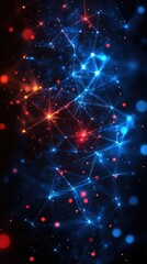 Wall Mural - vibrant vertical wallpaper showcasing a futuristic network of glowing red and blue connections and nodes on a dark background, creating a tech-inspired design