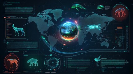 Canvas Print - Interface designer for earth globe, control center, hud, and GUI for gaming background design. Technology background. Digital data. Stock market data.