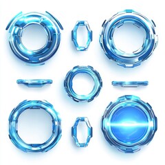 Poster - Holographic blue futuristic design on transparent background with separated shapes