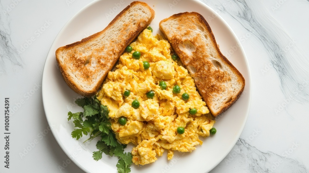 Top view of egg bhurji with buttered toast, a popular breakfast for ...