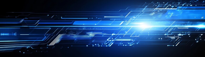 Poster - A futuristic interface frame illuminated by blue glow with a circuit transparent background