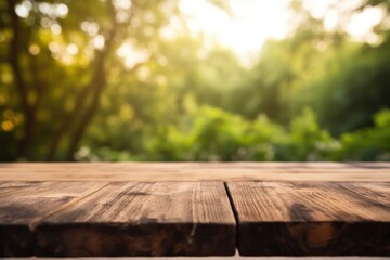 Canvas Print - Wooden board with unfocused nature background hardwood.