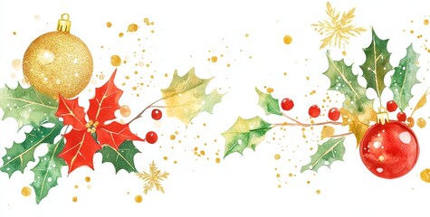 Sticker - Set of twelve hand-drawn Christmas leaf illustrations, with a transparent background and an isolated transparent background, with a grapes elegant watercolor illustration.