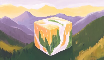 Poster - The liquid paint cubes are colorful abstract background wallpaper, geometric modern design shape, and isometric graphic illustration
