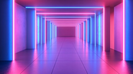 Sticker - Stunning 3D rendering of a futuristic science spaceship tunnel corridor with glowing lights