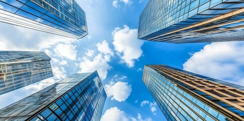 Poster - Abstract skyscrapers background, geometric pattern of towers, perspective graphic painting of buildings - Architectural illustration for financial, corporate, and business brochures.