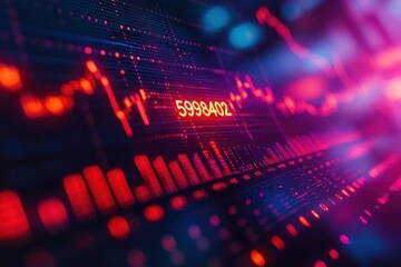 Wall Mural - Financial Data Screen with Red and Blue Lights