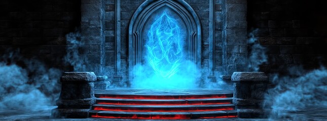 Poster - Technology background portal portal light hologram tech technology hologram podium hologram light blue futuristic data concept neon vr fi abstract cyberpunk.