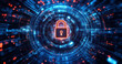 © SOUHAIL - A futuristic digital background features a padlock surrounded by glowing technology elements, highlighting concepts of security and cybersecurity