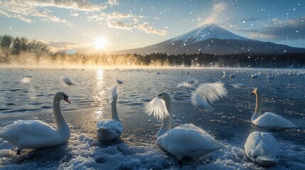 Poster - On a tranquil winter morning, the land is covered in a blanket of snow