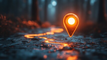 Wall Mural - Glowing Location Pin in a Mysterious Forest