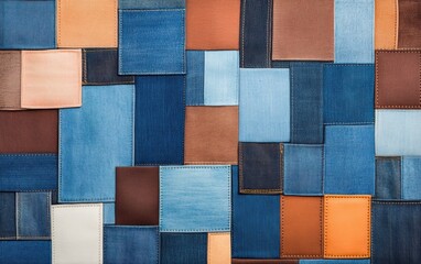 A vibrant collage of denim patches showcasing various shades and textures, ideal for fashion, textile design, or creative projects.