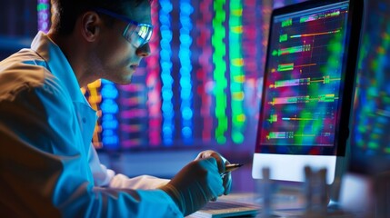 Aufkleber - A man in a lab coat is working on a computer monitor with a pen in his hand