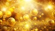 © Kukar Studio - A symphony of luminous spheres dancing on a bed of shimmering gold, illuminated by radiant beams of light.