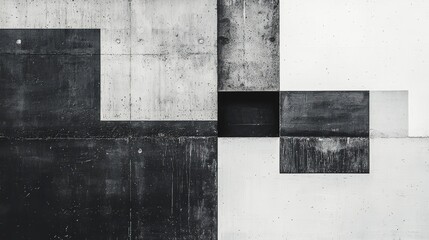 Poster - Abstract geometric design featuring contrasting black and white concrete textures, ideal for modern art and architectural themes.