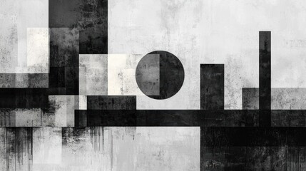 Poster - An abstract black and white composition featuring geometric shapes and textures, ideal for modern art enthusiasts and contemporary design projects.