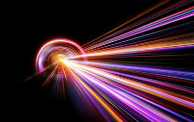 Poster - A vibrant burst of colorful light beams racing through a dark tunnel, creating a dynamic and energetic visual experience.