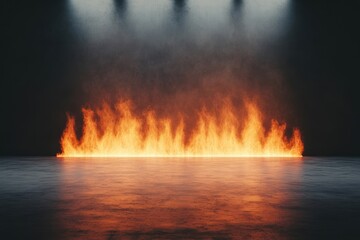 Poster - A dramatic flame backdrop illuminating a dark space, creating a striking contrast with vibrant fiery colors against a moody atmosphere.