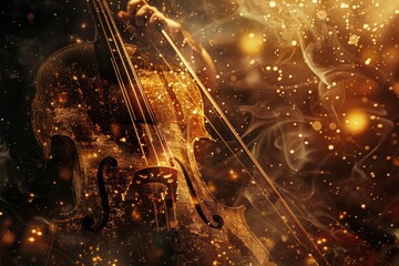 Wall Mural - A radiant classical music scene with sparkling notes and glowing instruments in harmony